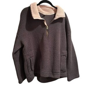 Old Navy Women's Grey and Pink 1/4 zip Sherpa Size XL